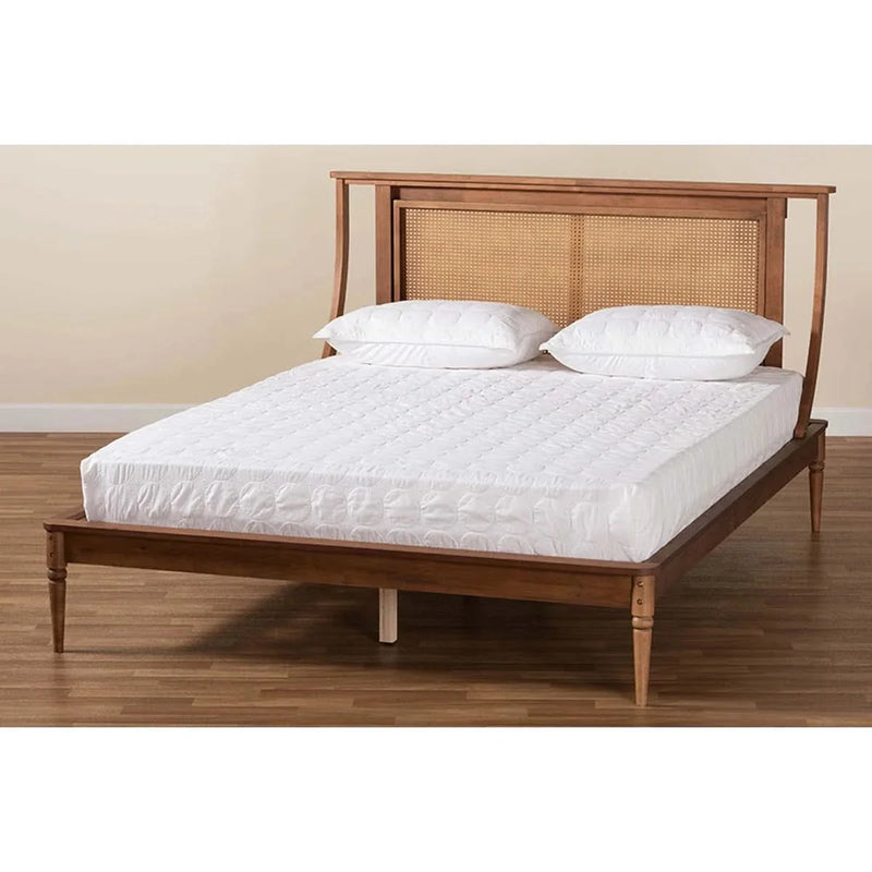 Rattan Bed – Solid Wood Frame with Curved Detail & Slat Support