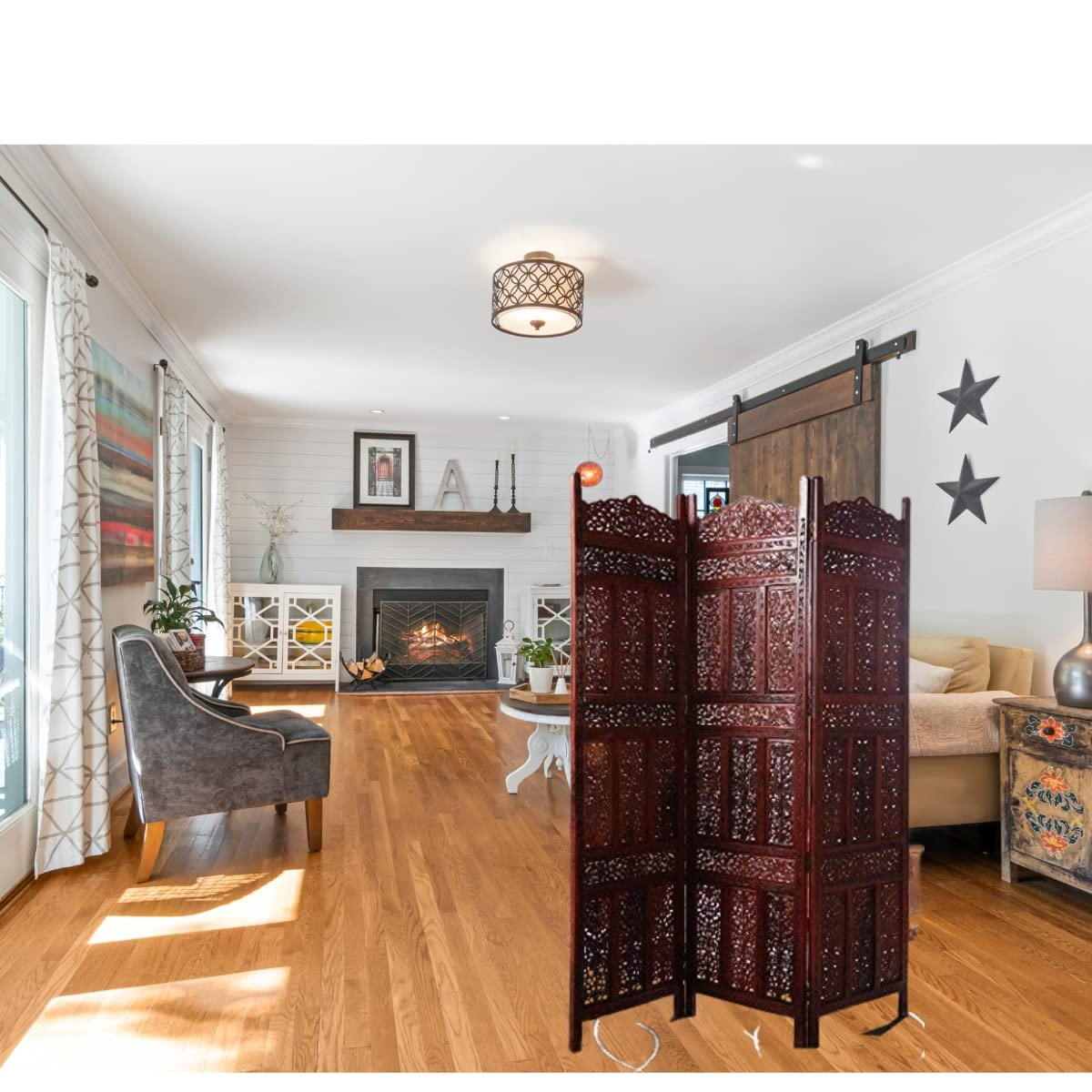 CRAFT DECOR Wooden Room Partition for Living Room,Room Divider 3 Panel, Partition for Pooja Room,Screen Separator,Partition Wall Divider for Hall|Bedroom|Office|Pooja Room