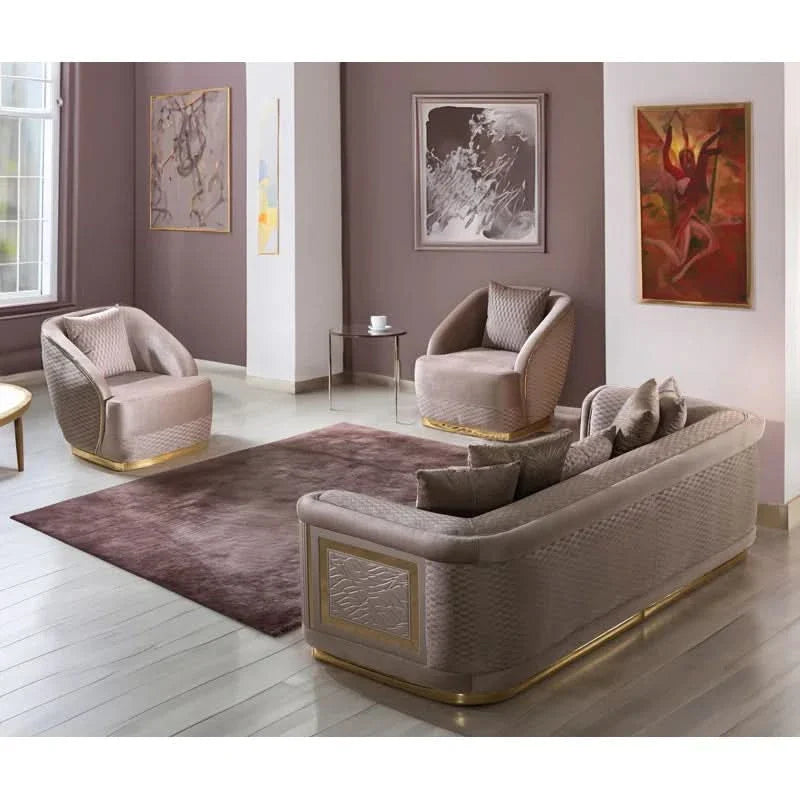 Fassoldo 3 - Piece Velvet Living Room Luxury Sofa Set