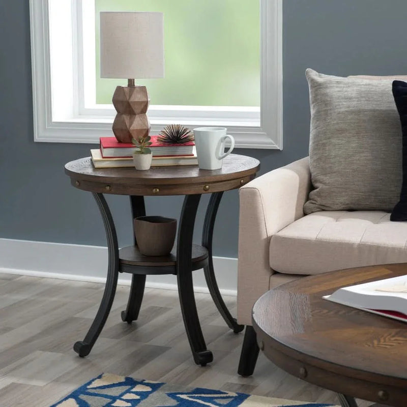 Wilpix Round Side Table in Brown color - Craft Decor