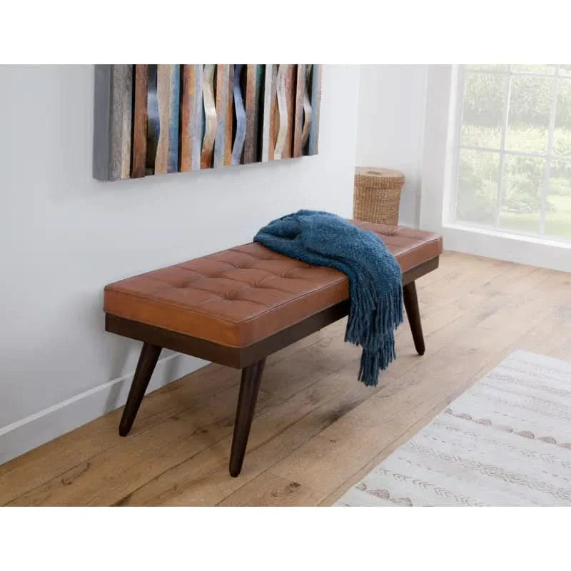 Lazerson Genuine Leather And Solid Wood Accent Bench - craft decor