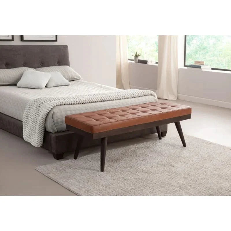 Lazerson Genuine Leather And Solid Wood Accent Bench - craft decor