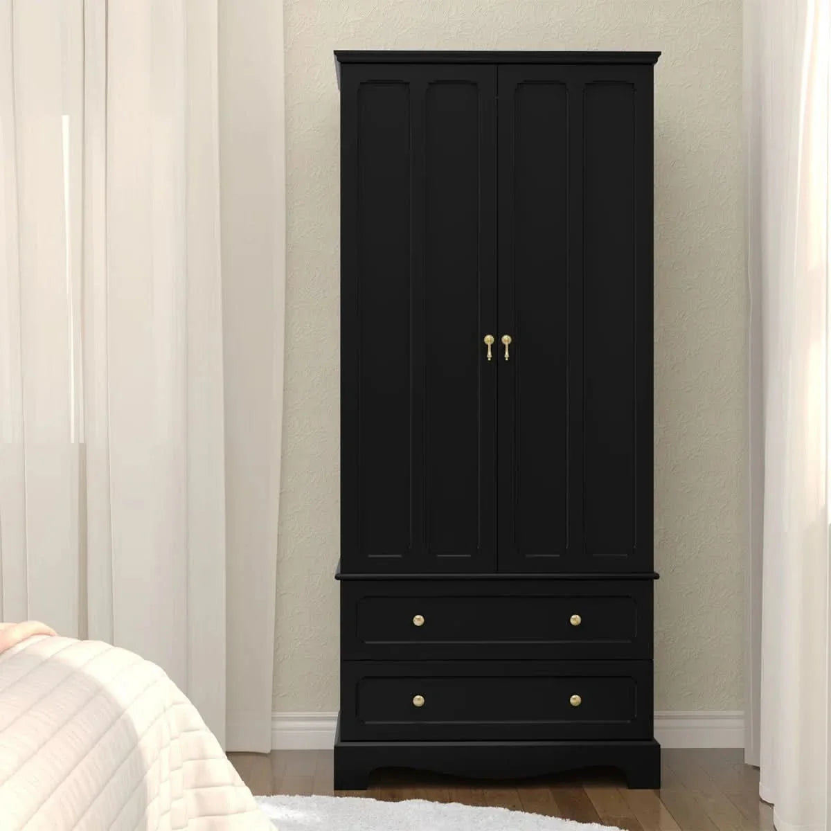 Lavaska Freestanding Wooden Wardrobe Armoire with 2 Drawers