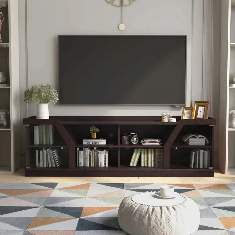 Singyor Contemporary Espresso 71-inch Multi-functional Storage TV Console