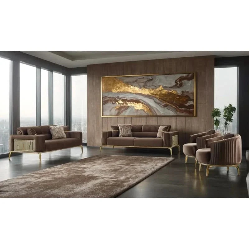 Janyham 4 - Piece Velvet Living Room Luxury Sofa Set