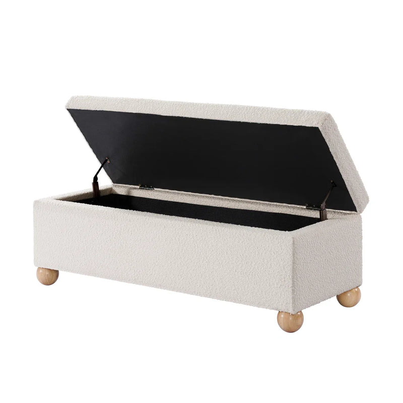 Boucle Storage Bench With Solid Wood Ball Feet - craft decor