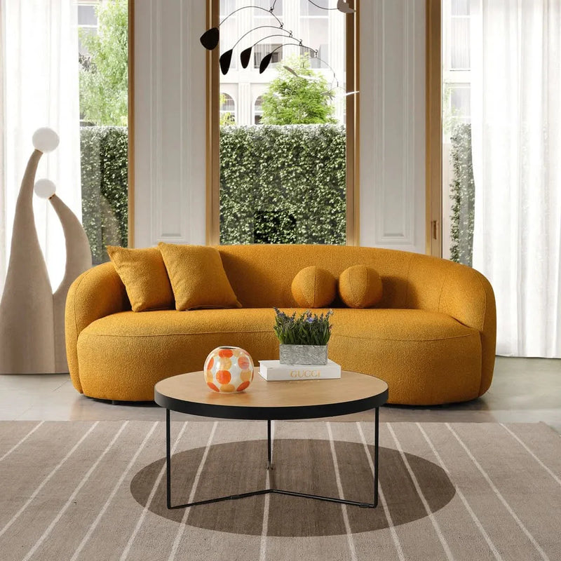 Curved Bouclé Sofa French-Inspired Elegance with Soft Textured Fabric