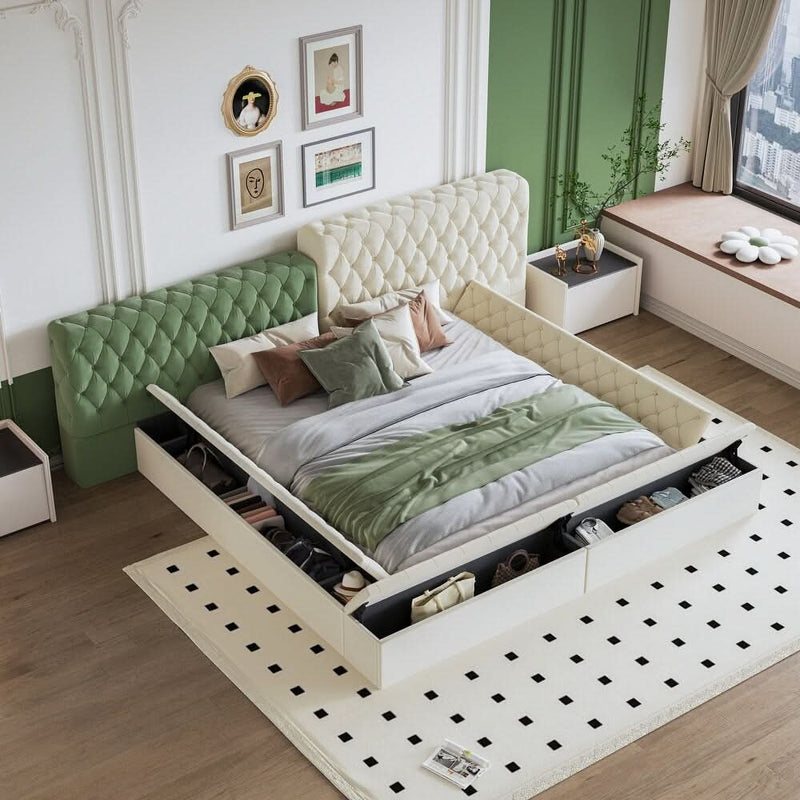 King Luxury Button Tufting Platform Bed, Special-shaped Bed Frame