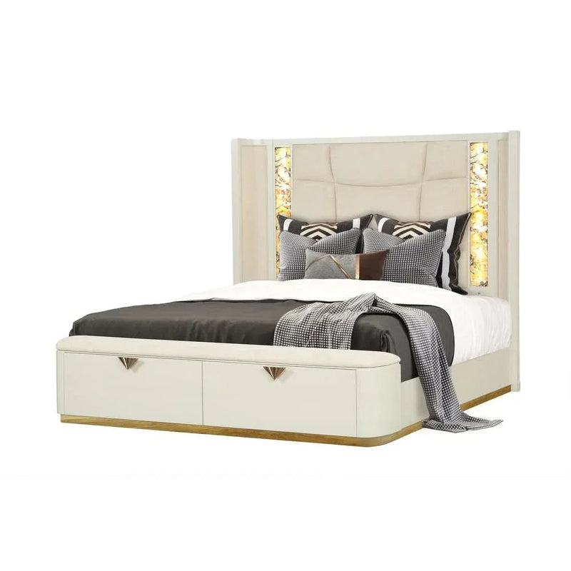 Upholstered Queen/King Bed with Ambient Lighting and Built-In Storage Drawers