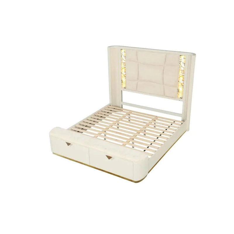 Upholstered Queen/King Bed with Ambient Lighting and Built-In Storage Drawers