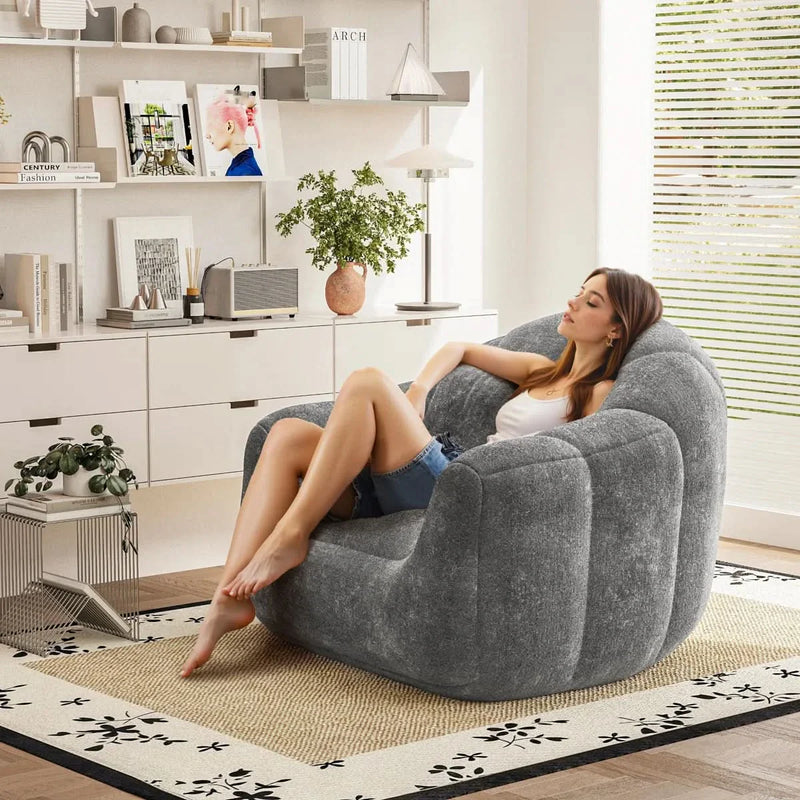 Large Artificial Long-Pile Rabbit Fur Shell-Shaped Bean Bag Sofa