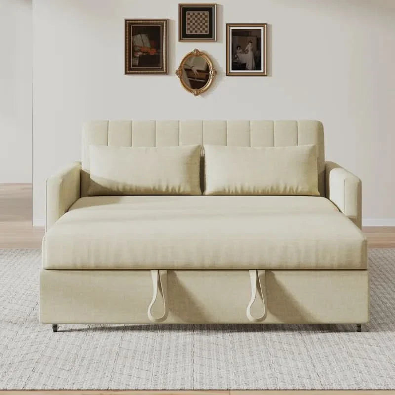 Darkweb Pull-Out Sofa Bed Loveseat with Adjustable Backrest and 2 Soft Pillows - Craft Decor