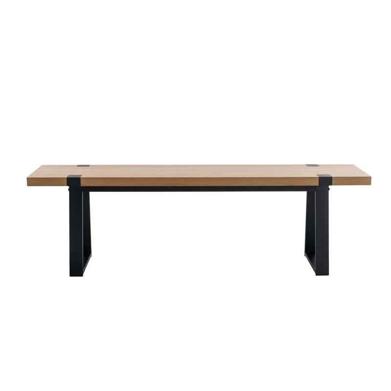Narator Modern Wood Bench Industrial Table Benches with Black Metal Legs for Dining Room