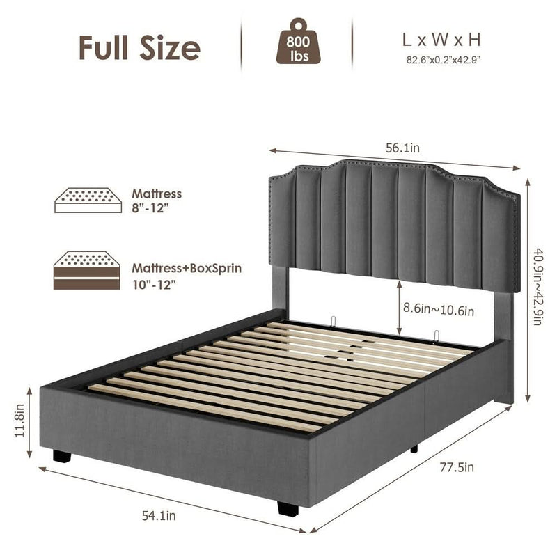 Karnuus Luxury Lift Up Full Size Bed Velvet - Gray