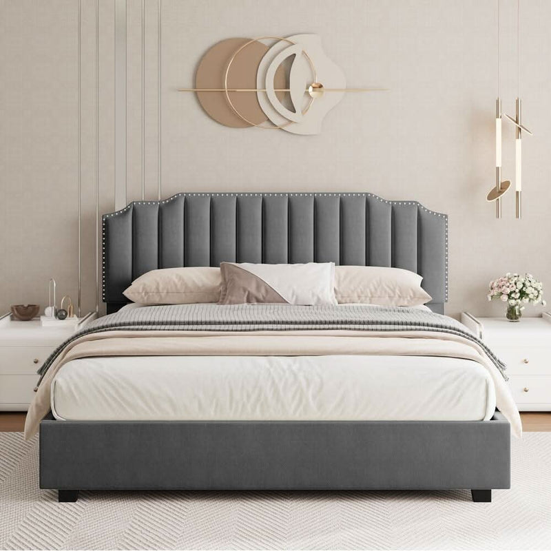 Karnuus Luxury Lift Up Full Size Bed Velvet - Gray