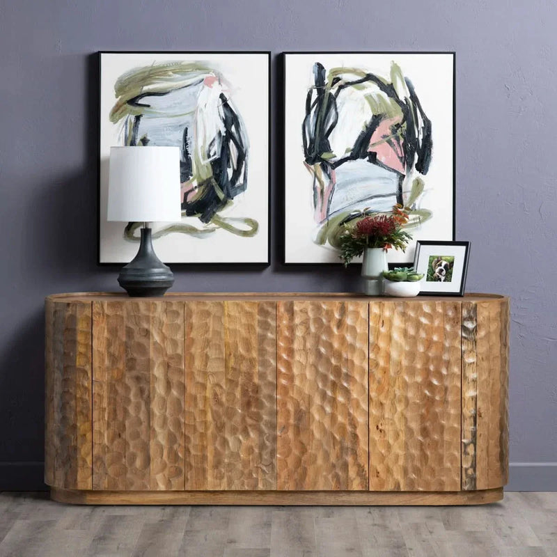 Rustic Modern Sideboard – Solid Wood with Textured Hammered Design