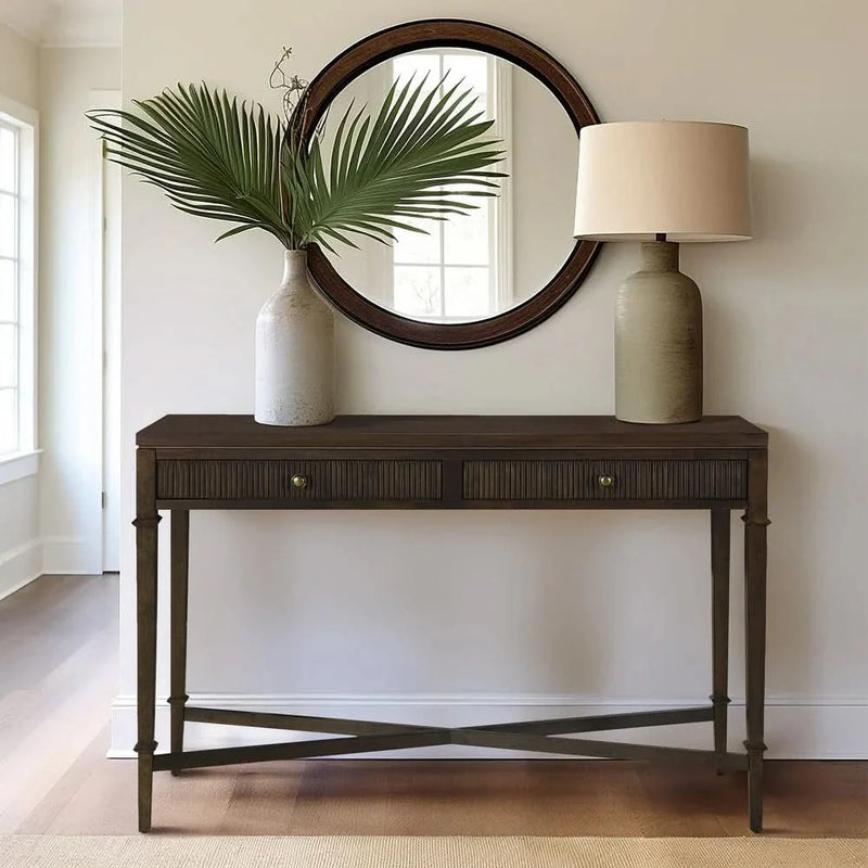 Brown Fluted 2-drawer Storage Console Table