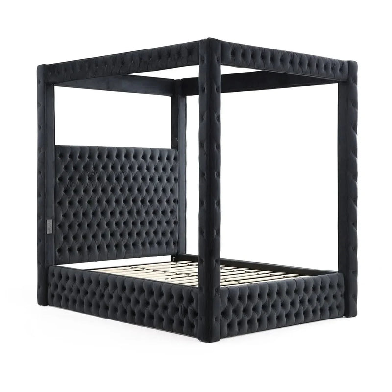 Luxurious Velvet Upholstered Canopy Bed with Speaker & USB Connection