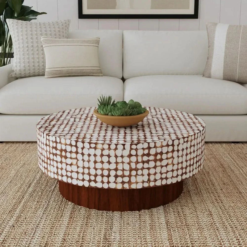 Timplor Coconut Shell Round Pedestal Coffee Table - Craft Decor