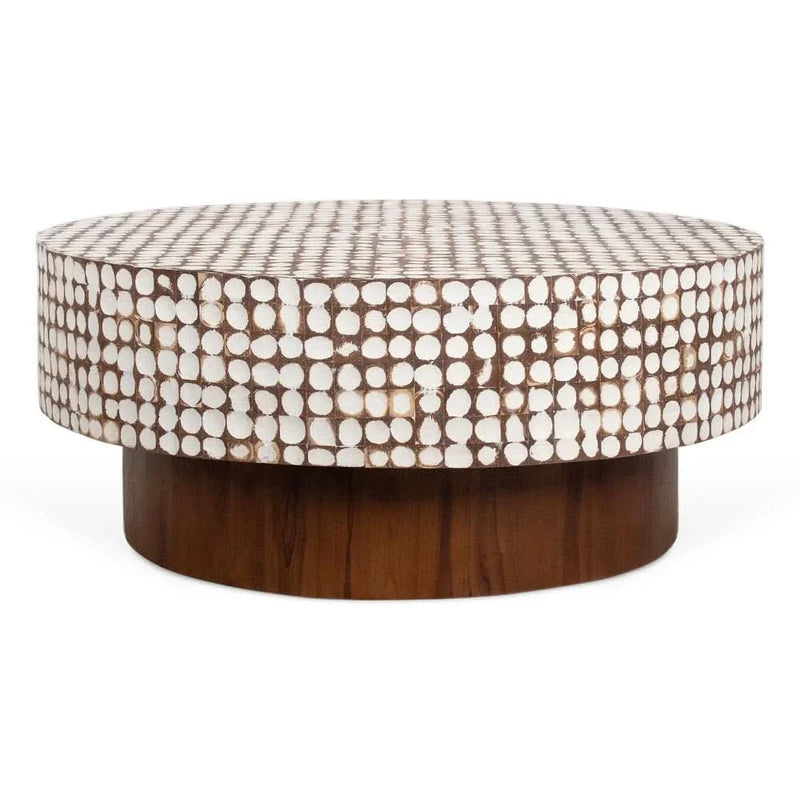 Timplor Coconut Shell Round Pedestal Coffee Table - Craft Decor