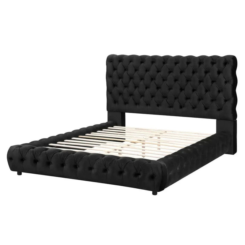 Hevor Black Velvet Upholstered Tufted Platform Bed