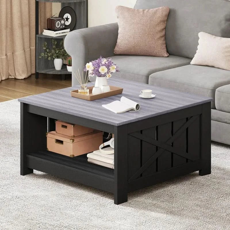 Farmhouse Coffee Table with Storage for Living Room Square Center Table