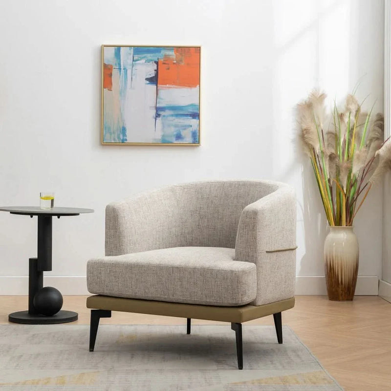 Tuverk Two-tone Barrel Fabric Chair,Upholstered Round Armchair,Accent Chair