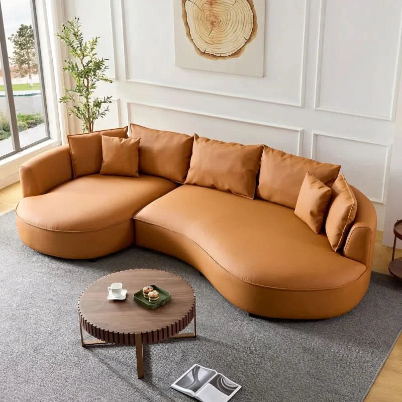 Ofiya Modern Curved Sectional Sofa Couch For Living Room, Upholstered 5-seat Eco-leather Luxury Sofa Set