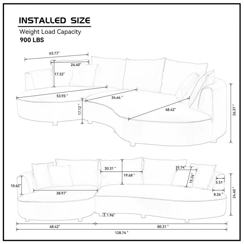 Ofiya Modern Curved Sectional Sofa Couch For Living Room, Upholstered 5-seat Eco-leather Luxury Sofa Set