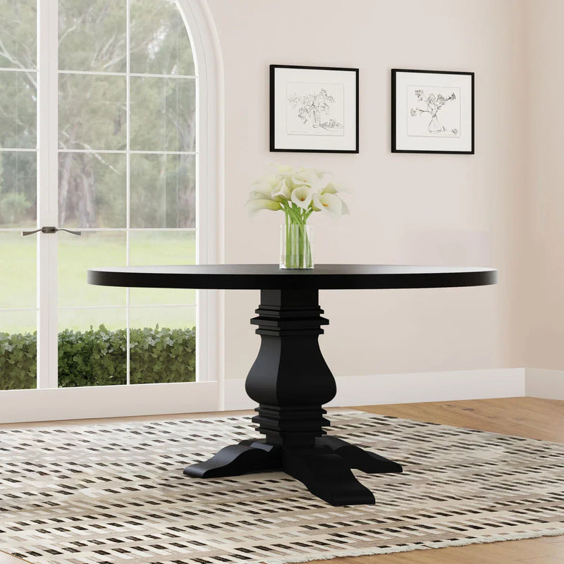 Hevvy Black Round 60-inch Pedestal Base Dining Table - Craft Decor