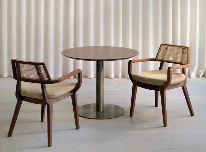 Modern 3 Piece Round Dining Table Set with Wooden Cane Backrest Chairs
