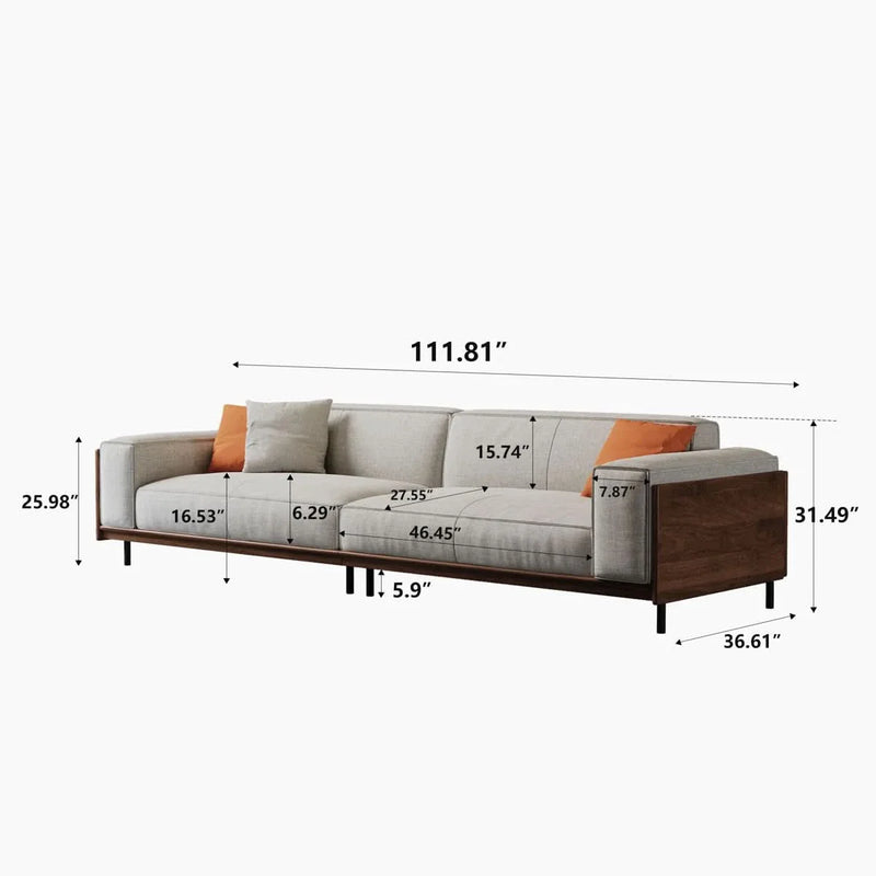 Square Arms Compliant Sofa, Solid Wood Frame Couch