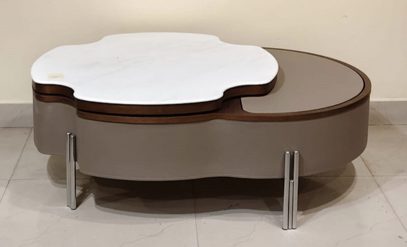 Modern Storage Coffee Table with Marble-Finish Top & Wooden Accents