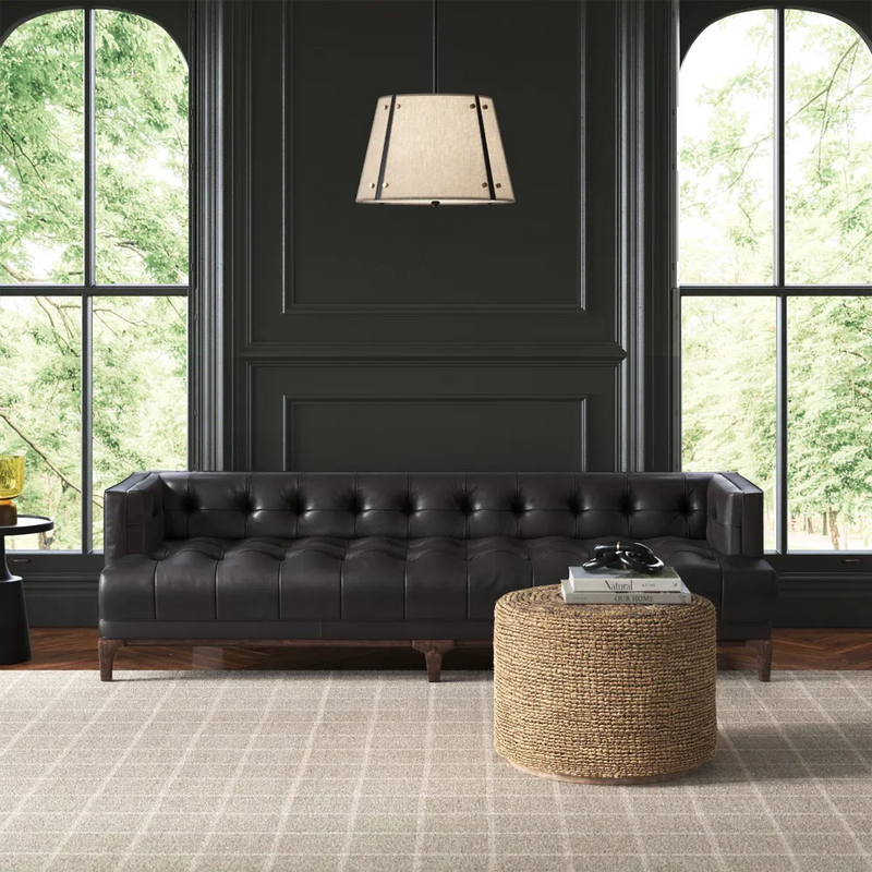 5 seater Genuine Leather Tuxedo Arm Sofa