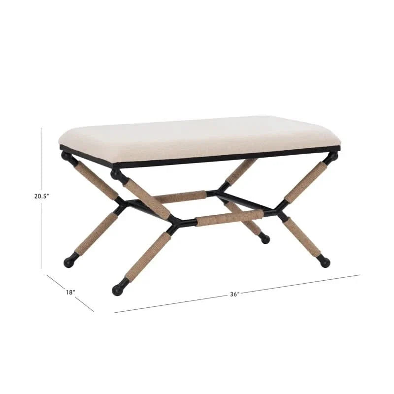 Vazeland Upholstered Backless Campaign Bench with Rope Detail
