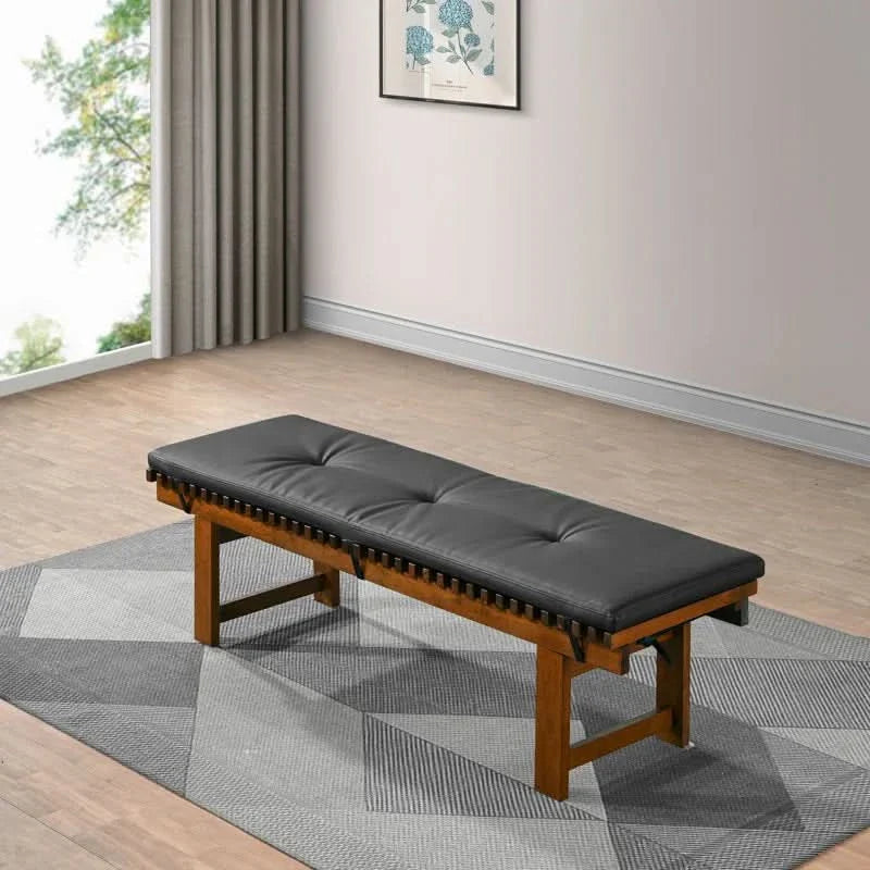 Kenny Mid Century Modern Solid Wood Frame Vegan Leather Upholstered Bench