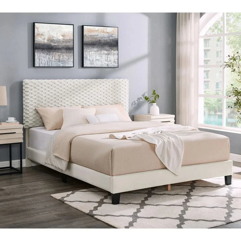 Queen Size Platform Bed with Adjustable Headboard And withe Dove Luxury Fabric