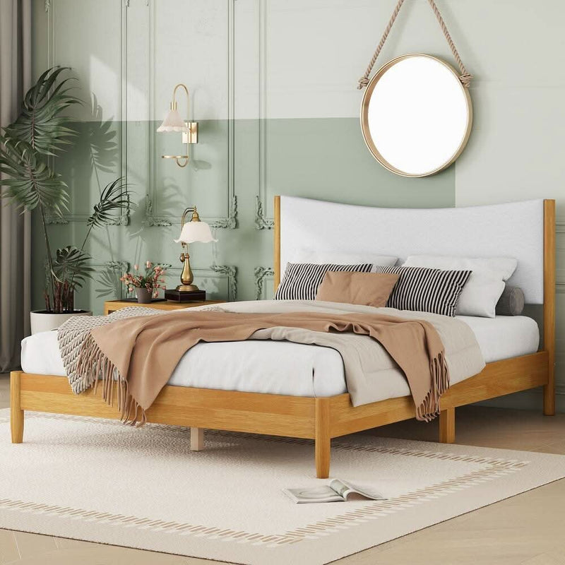 Queen Size Solid Wood Bed Frame with Velvet Cushion Headboard and Ample Underbed Storage for Master Bedrooms, Guest Rooms