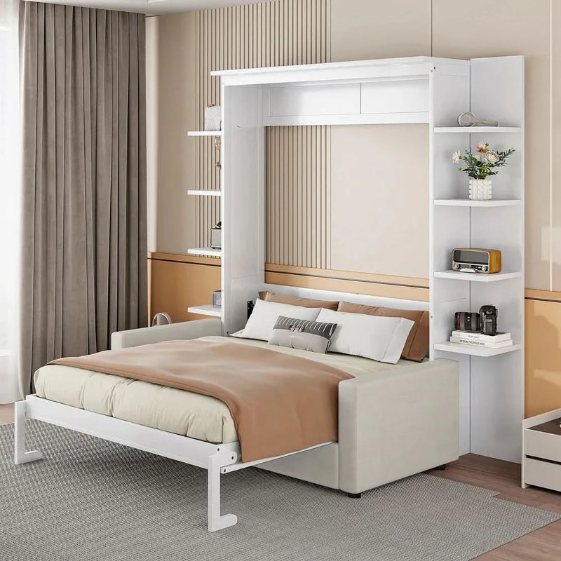 Shepron Queen Size Wooden Murphy Bed Wall Bed with Sofa