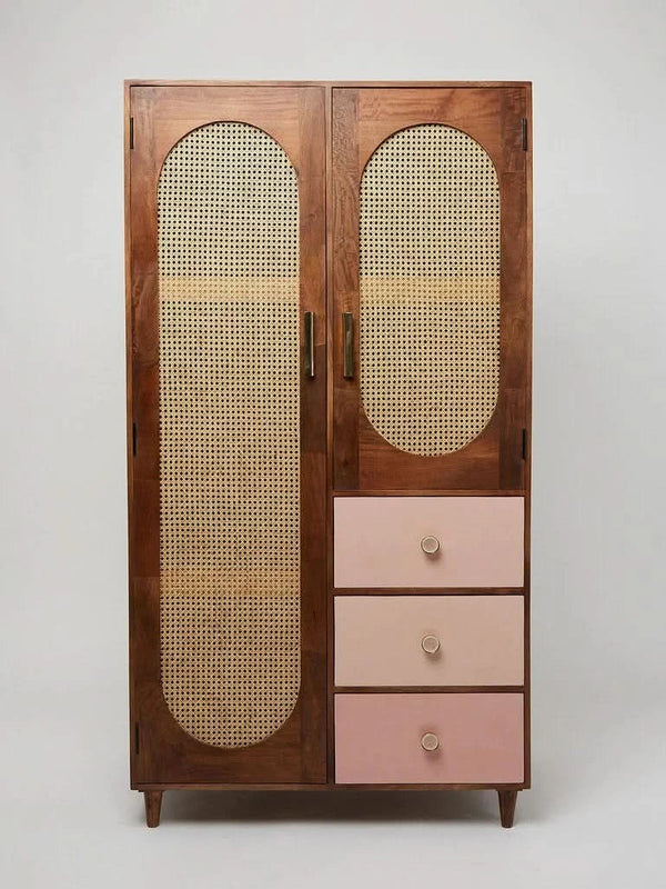 Kiwian Rattan Solid Wood Wardrobe - Craft Decor