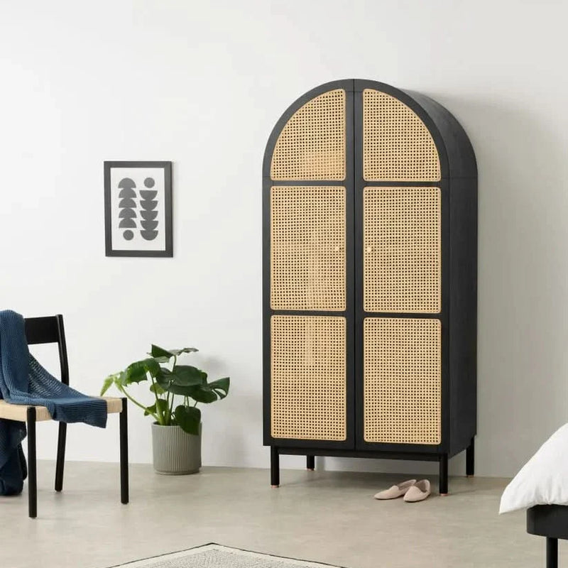 Vivon Rattan Solid Wood Wardrobe - Craft Decor