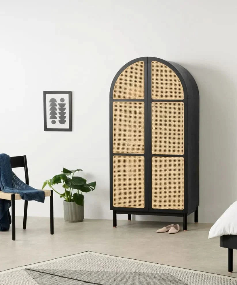 Vivon Rattan Solid Wood Wardrobe - Craft Decor
