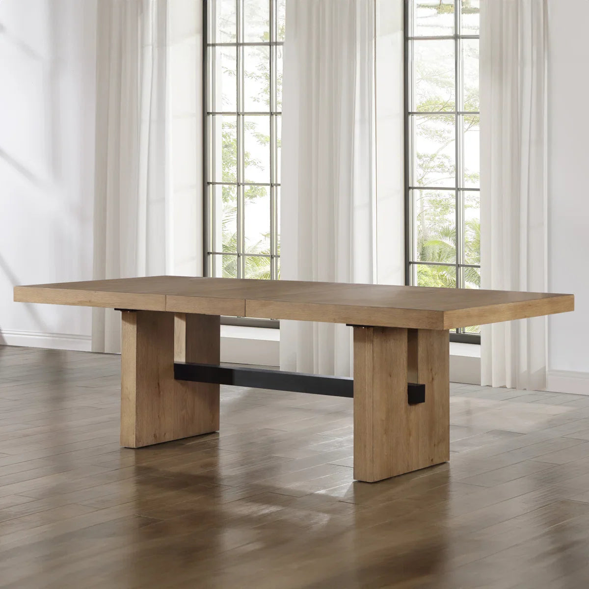 Extendable Oak Trestle Wood Dining Table - craft decor