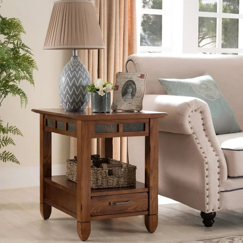 Livert Rustic Oak End Table - Craft Decor