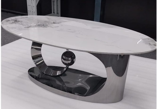 Luxury Marble Top Coffee Table with Gold and Silver Stainless Steel Designer Base