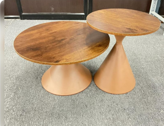 Modern Round Wooden Nesting Side Table Set with Sculpted Pedestal Base