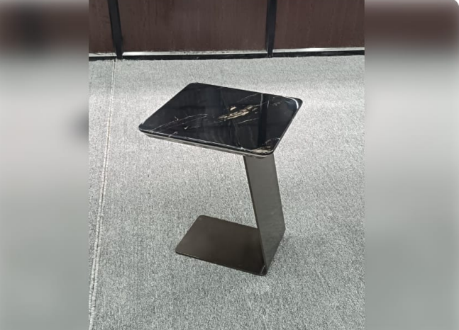 Modern Square Side Table with Marble-Effect Top & Metal Base