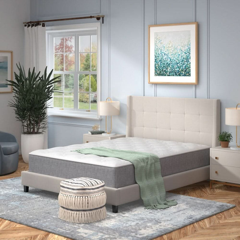 Tuwaan Modern Wingback Platform Bed with Tufted Headboard