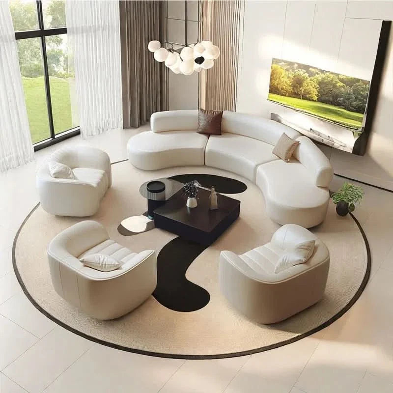 Walko Semi-circular Curved Shaped Movable Corner Sofa 4 Piece Faux Leather Living Room Luxury Sofa Set