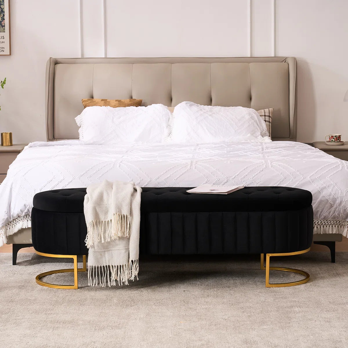 Velvet Storage Bench with Gold Legs - craft decor